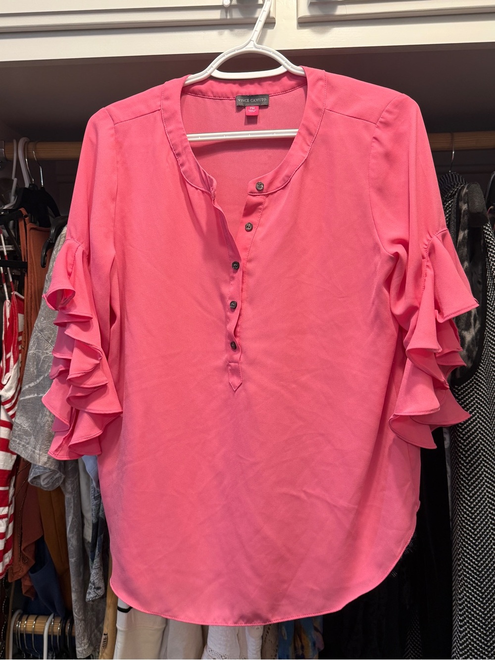 Vince Camuto Pink Pink Ruffle-Sleeve Blouse
